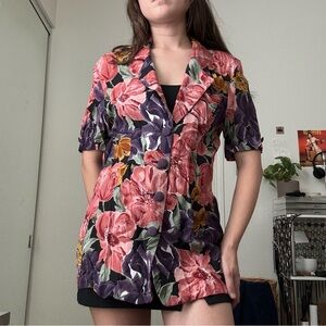 Structured floral 80s longline blouse